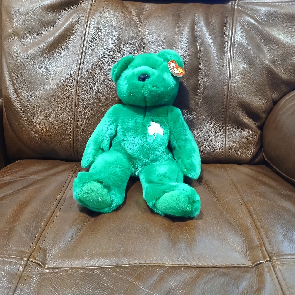 TY Large Beanie Baby Green Plush Teddy Bear Erin